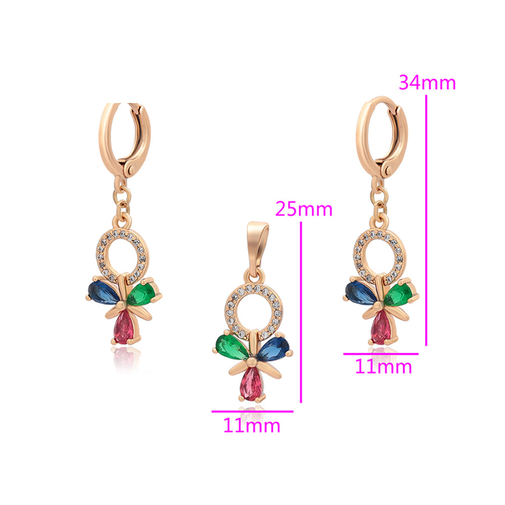 Conjunto de Aleación Bañado en Oro con Cristal Emporia® Rojo y Cristal Emporia® Verde ( Pendientes +Colgante )