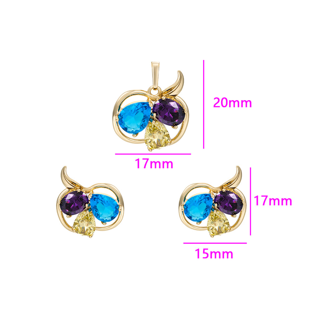 Conjunto de Aleación Bañado en Oro con Cristal Emporia® Azul y Cristal Emporia® Blanco ( Pendientes +Colgante ) 2 