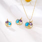 Conjunto de Aleación Bañado en Oro con Cristal Emporia® Azul y Cristal Emporia® Blanco ( Pendientes +Colgante )