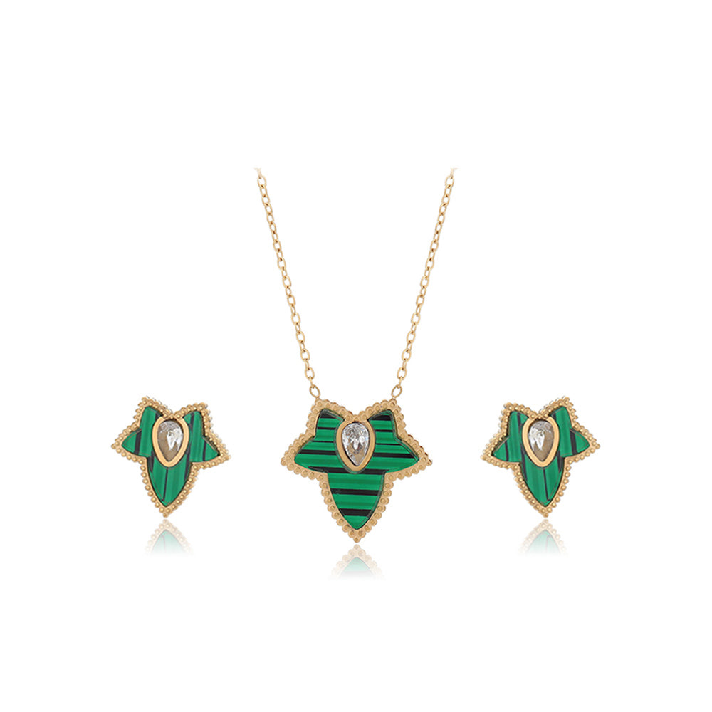 Conjunto de Aleación Bañado en Oro con Cristal Emporia® Verde y Cristal Emporia® Blanco ( Collar +Pendientes ) 1 