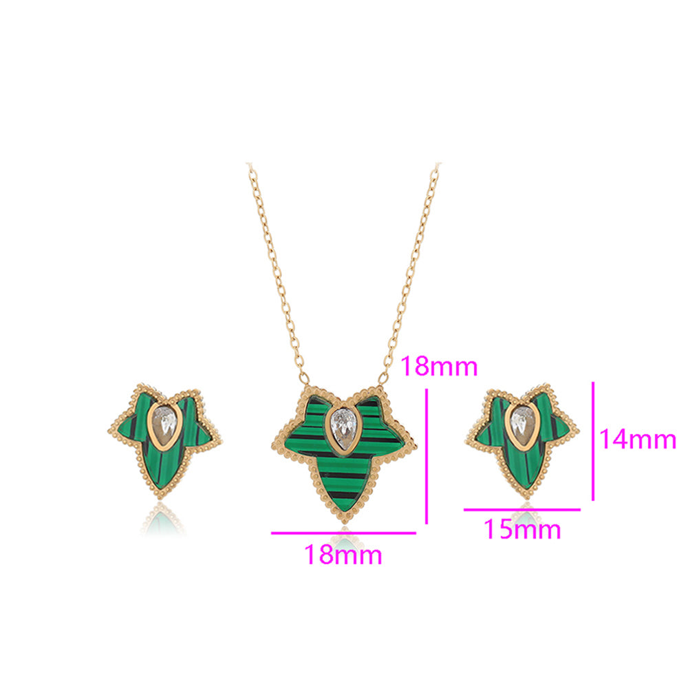 Conjunto de Aleación Bañado en Oro con Cristal Emporia® Verde y Cristal Emporia® Blanco ( Collar +Pendientes ) 4 