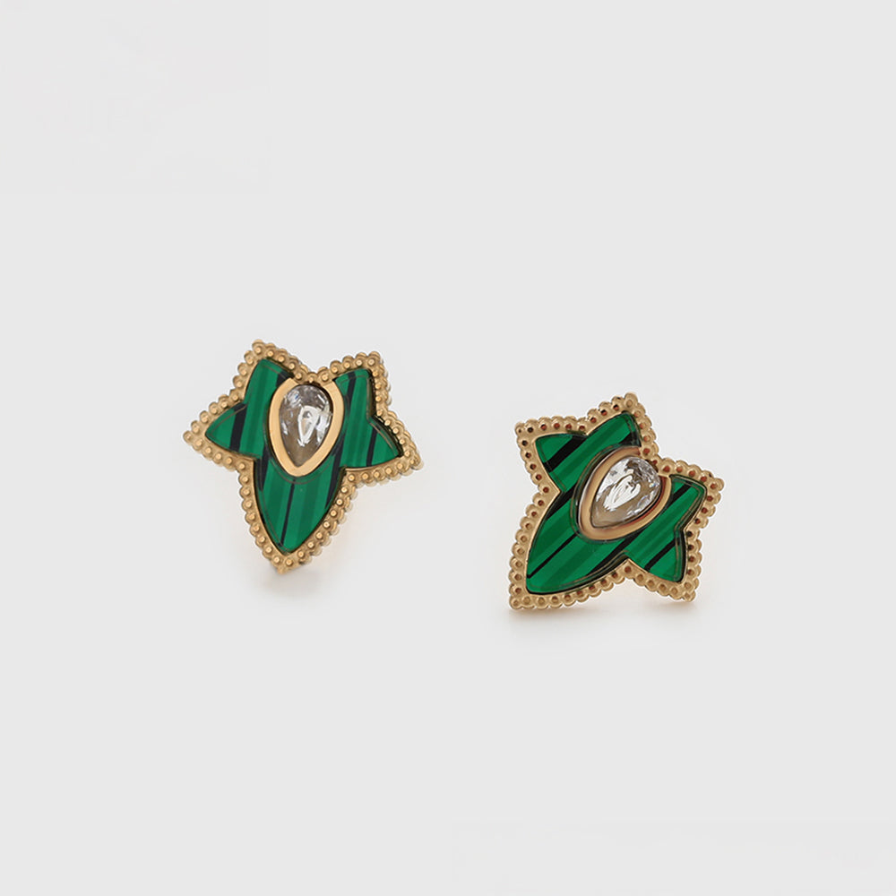 Conjunto de Aleación Bañado en Oro con Cristal Emporia® Verde y Cristal Emporia® Blanco ( Collar +Pendientes ) 8 