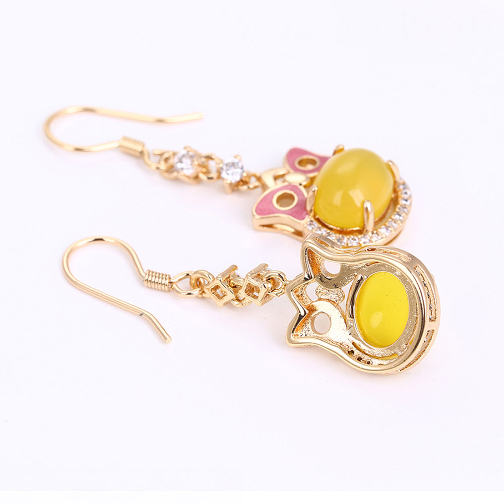 Conjunto de Aleación Bañado en Oro con Cristal Emporia® Amarillo y Cristal Emporia® Blanco ( Pendientes +Anillo +Colgante ) 6 