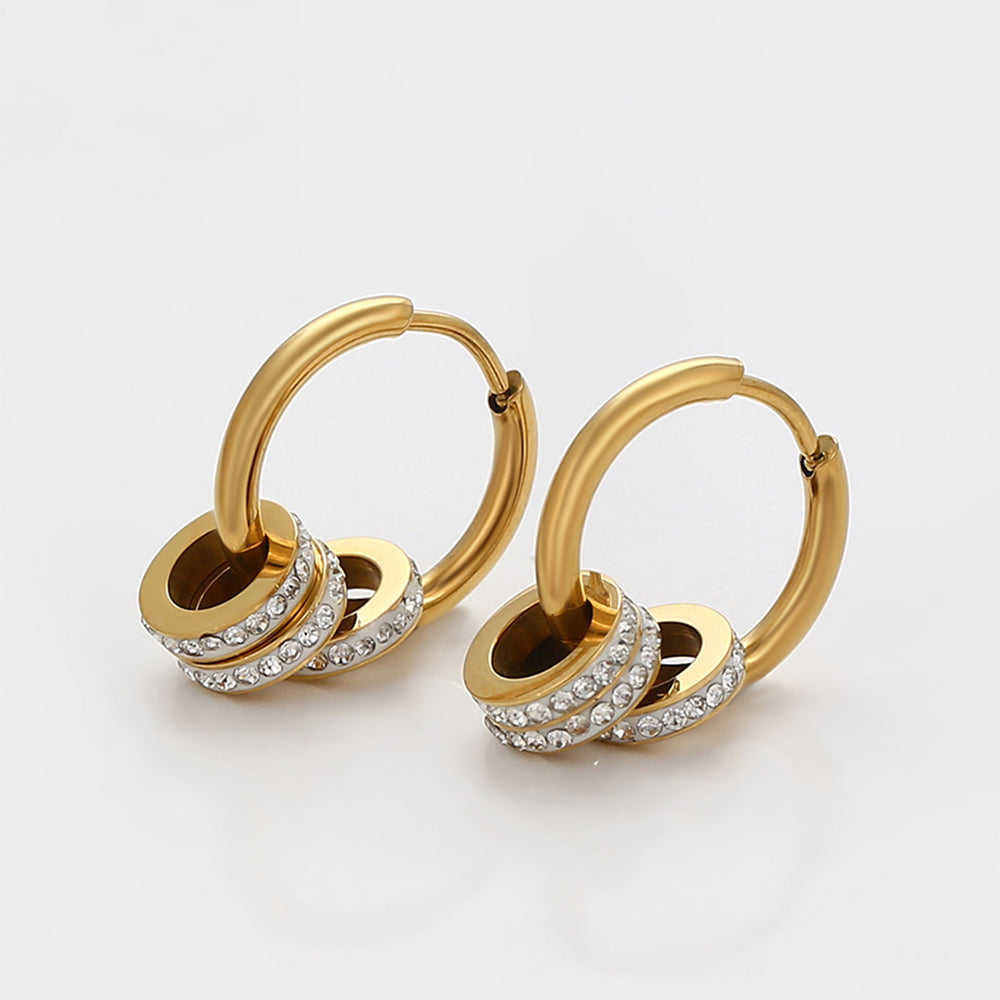 Conjunto de Aleación Bañado en Oro con Cristal Emporia® Blanco ( Collar +Pendientes +Colgante ) 10 