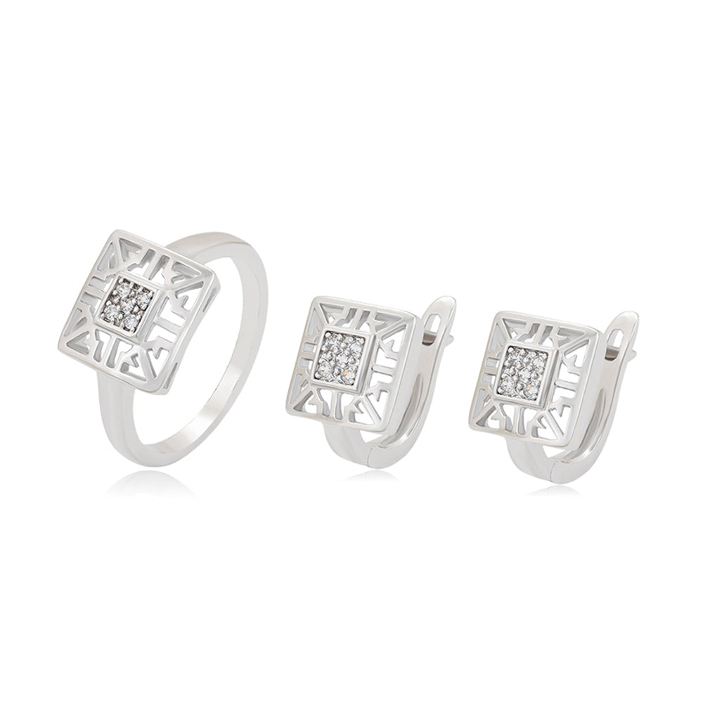 Conjunto de Aleación Bañado en Oro con Cristal Emporia® Blanco ( Pendientes +Anillo ) 1 
