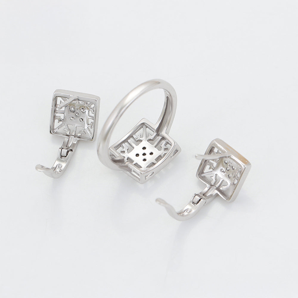 Conjunto de Aleación Bañado en Oro con Cristal Emporia® Blanco ( Pendientes +Anillo ) 7 