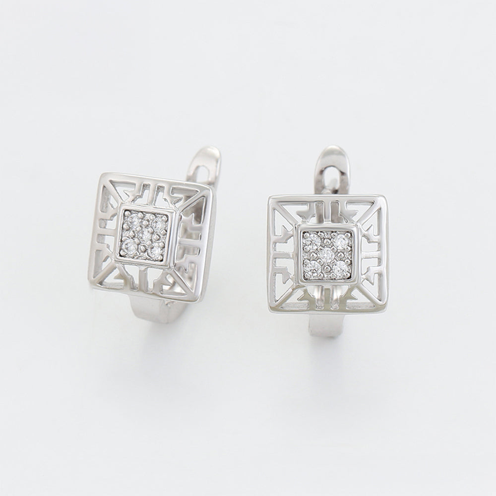 Conjunto de Aleación Bañado en Oro con Cristal Emporia® Blanco ( Pendientes +Anillo ) 10 