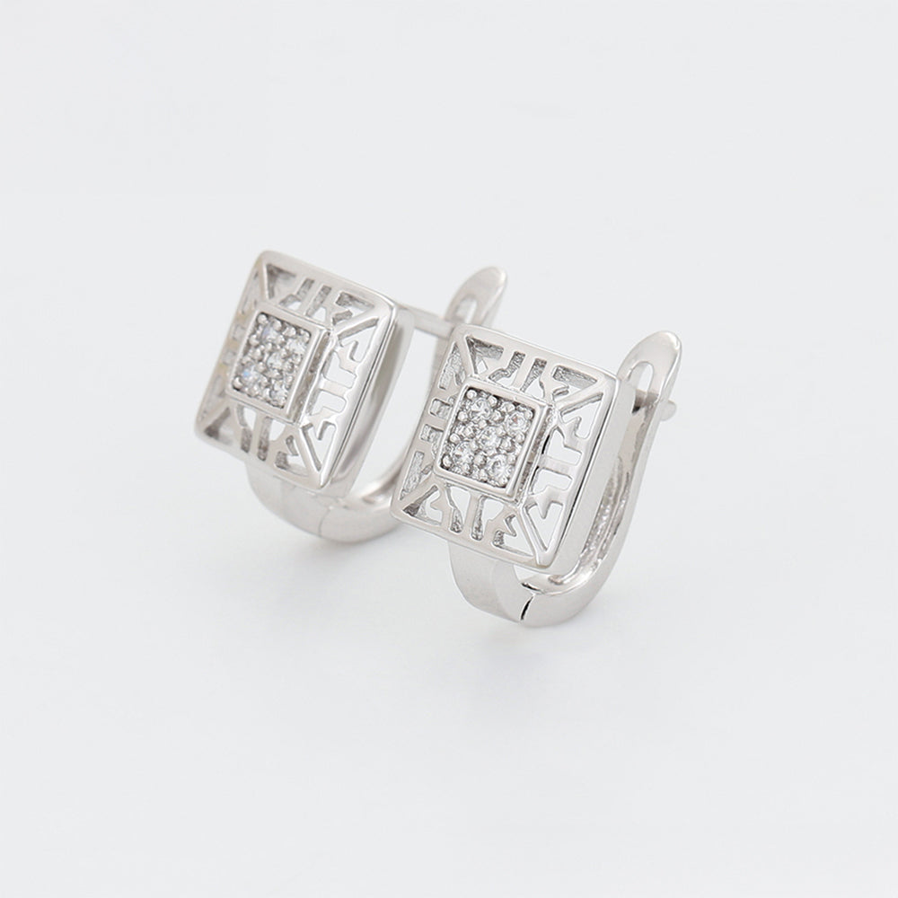 Conjunto de Aleación Bañado en Oro con Cristal Emporia® Blanco ( Pendientes +Anillo ) 11 