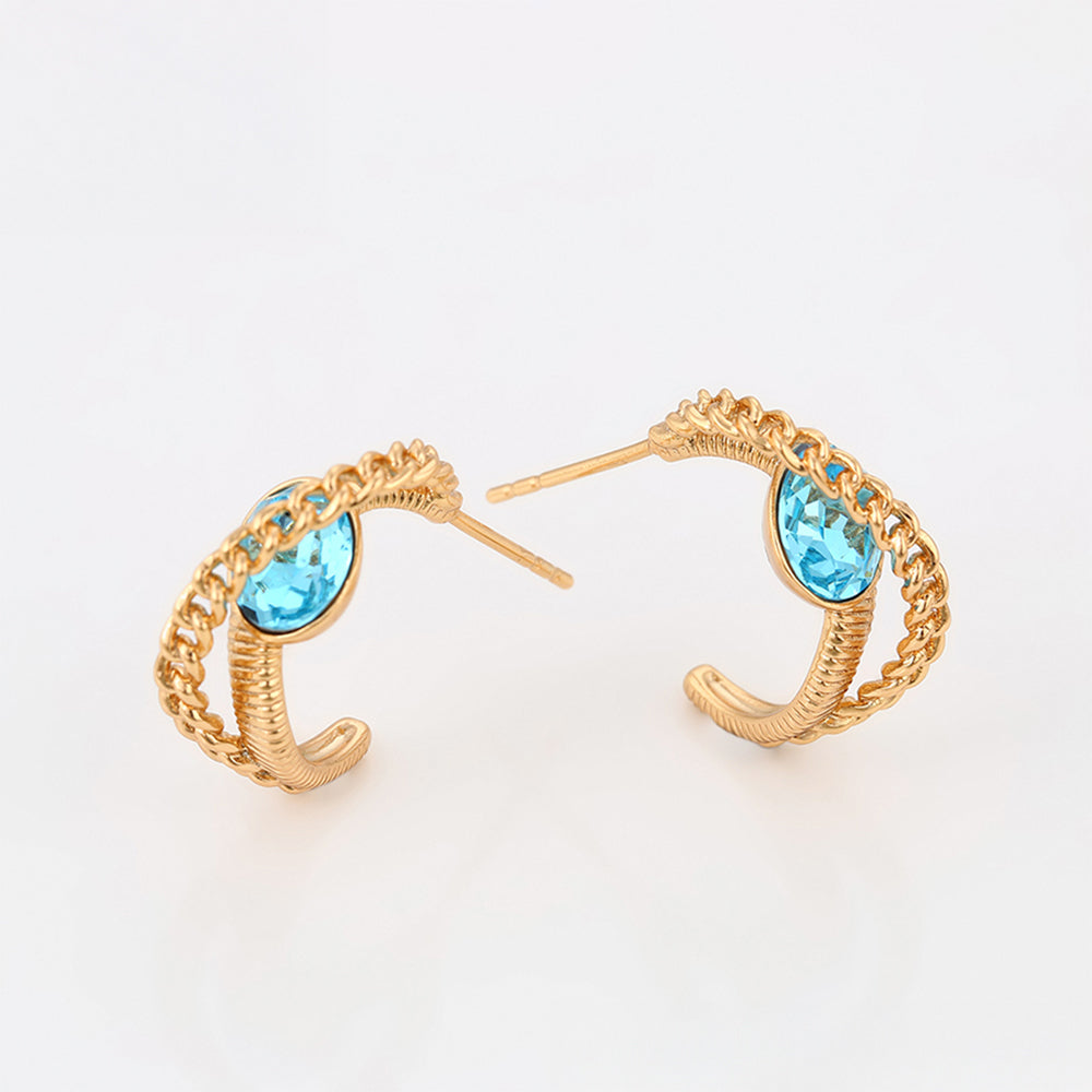 Pendientes de Aleación Bañado en Oro con Cristal Emporia® Azul 4 