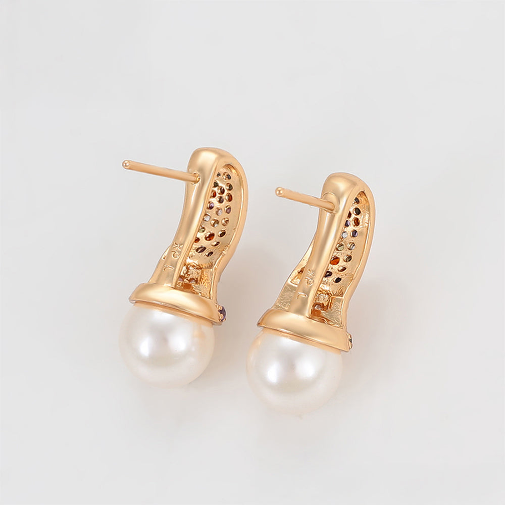 Pendientes de Aleación Bañado en Oro con Cristal Emporia® Rojo y Perla de cristal