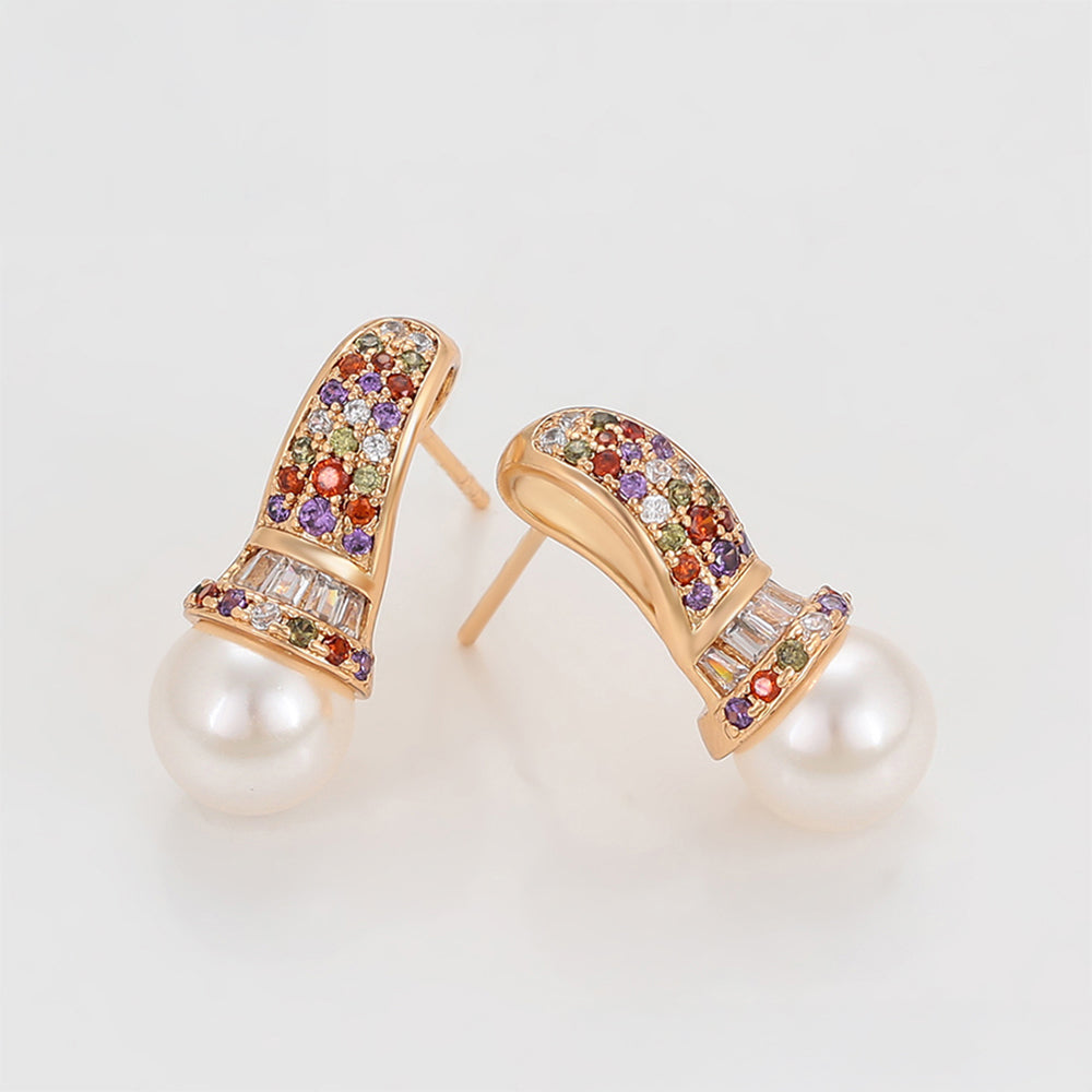 Pendientes de Aleación Bañado en Oro con Cristal Emporia® Rojo y Perla de cristal 6 