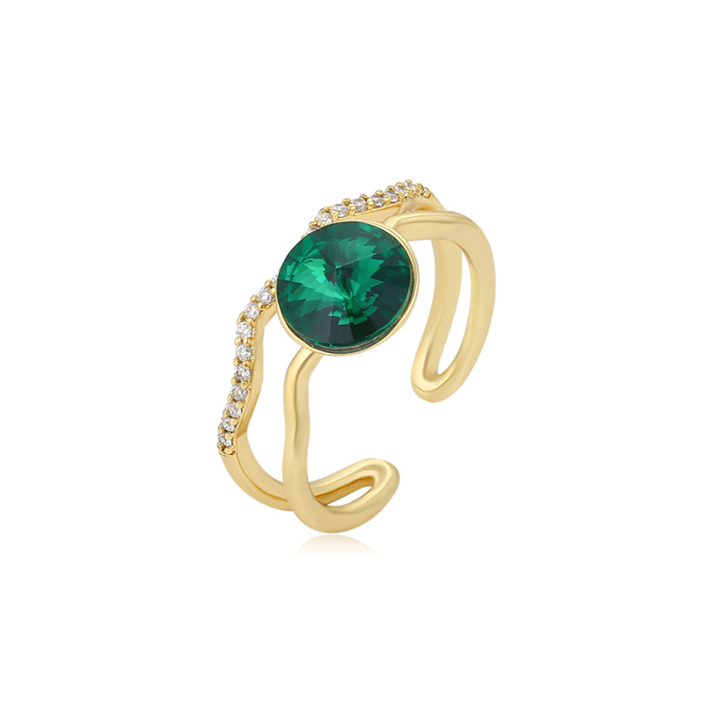 Anillo de Aleación Bañado en Oro con Cristal Emporia® Verde y Cristal Emporia® Blanco 1 