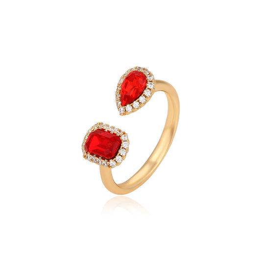 Anillo de Aleación Bañado en Oro con Cristal Emporia® Rojo y Cristal Emporia® Blanco