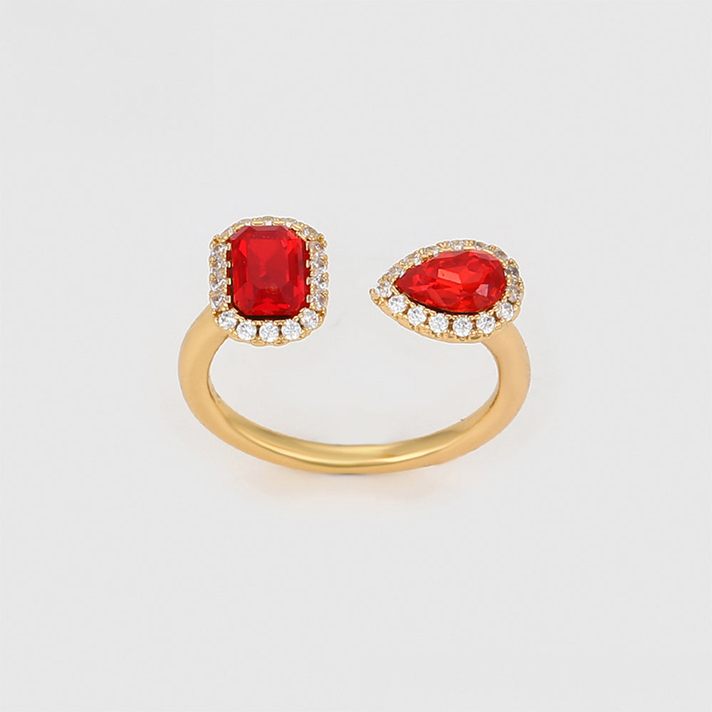 Anillo de Aleación Bañado en Oro con Cristal Emporia® Rojo y Cristal Emporia® Blanco 3 