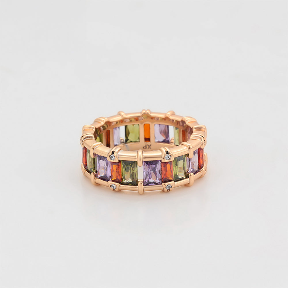 Anillo de Aleación Bañado en Oro con Cristal Emporia® Púrpura y Cristal Emporia® Rosa 3 