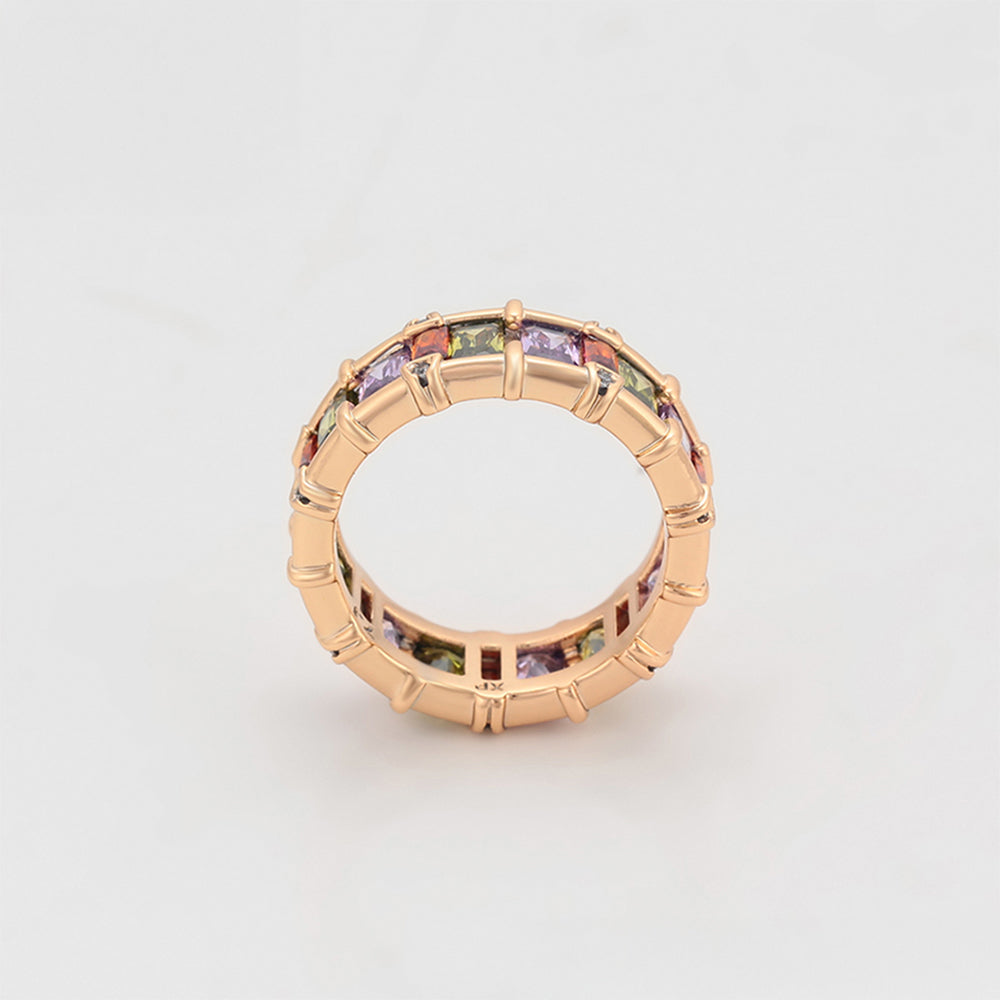 Anillo de Aleación Bañado en Oro con Cristal Emporia® Púrpura y Cristal Emporia® Rosa 4 
