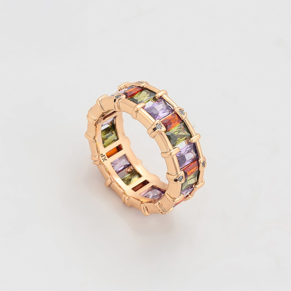 Anillo de Aleación Bañado en Oro con Cristal Emporia® Púrpura y Cristal Emporia® Rosa 6 