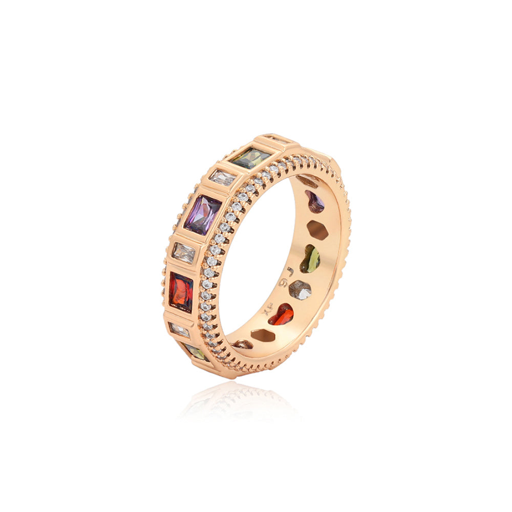 Anillo de Aleación Bañado en Oro con Cristal Emporia® Rojo y Cristal Emporia® Púrpura 1 