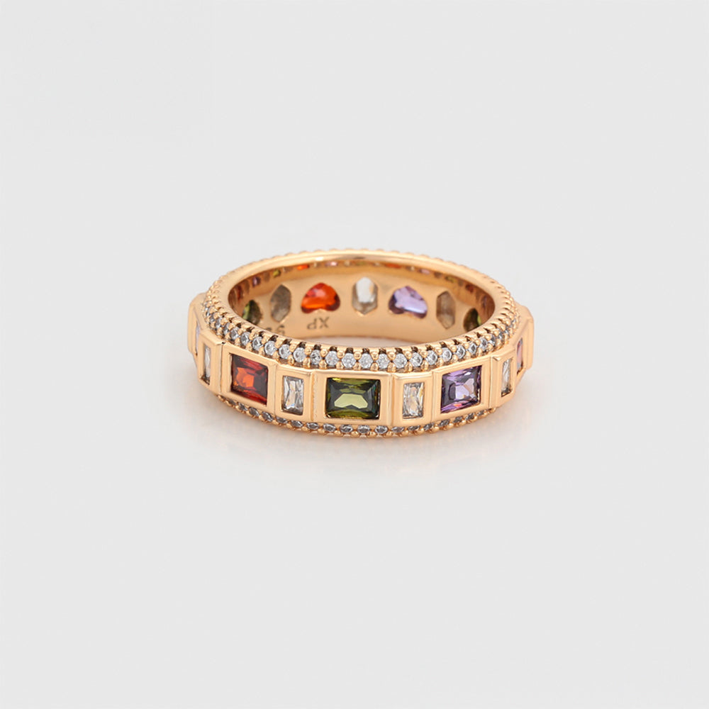 Anillo de Aleación Bañado en Oro con Cristal Emporia® Rojo y Cristal Emporia® Púrpura