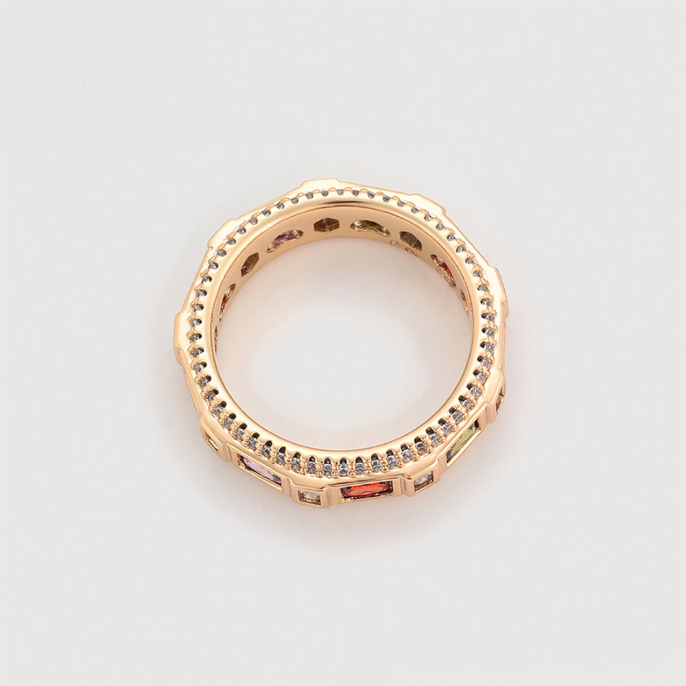 Anillo de Aleación Bañado en Oro con Cristal Emporia® Rojo y Cristal Emporia® Púrpura