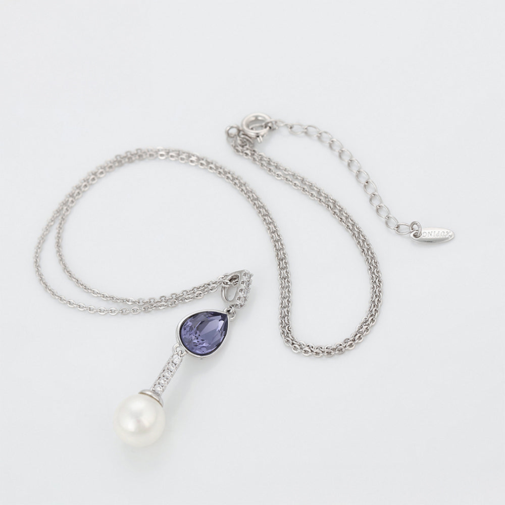 Collar de Aleación Bañado en Oro con Cristal Emporia® Púrpura y Perla de cristal