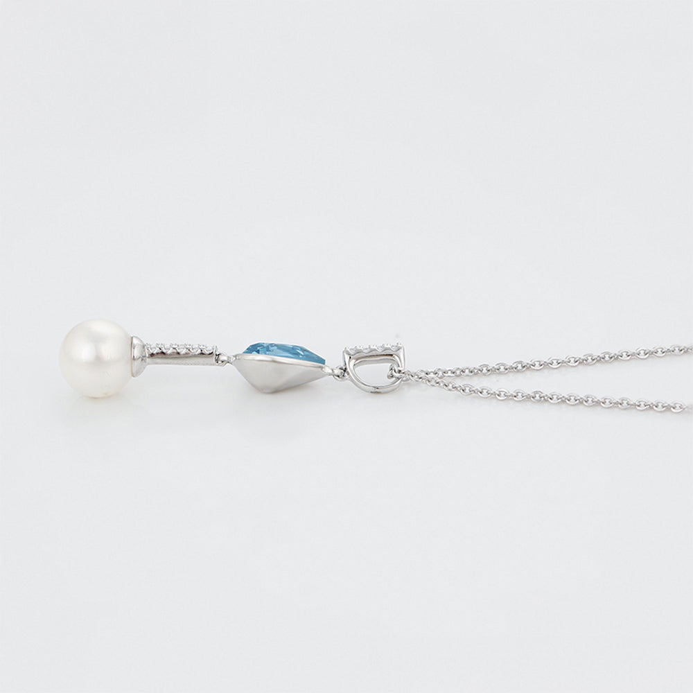 Collar de Aleación Bañado en Oro con Cristal Emporia® Azul y Perla de cristal