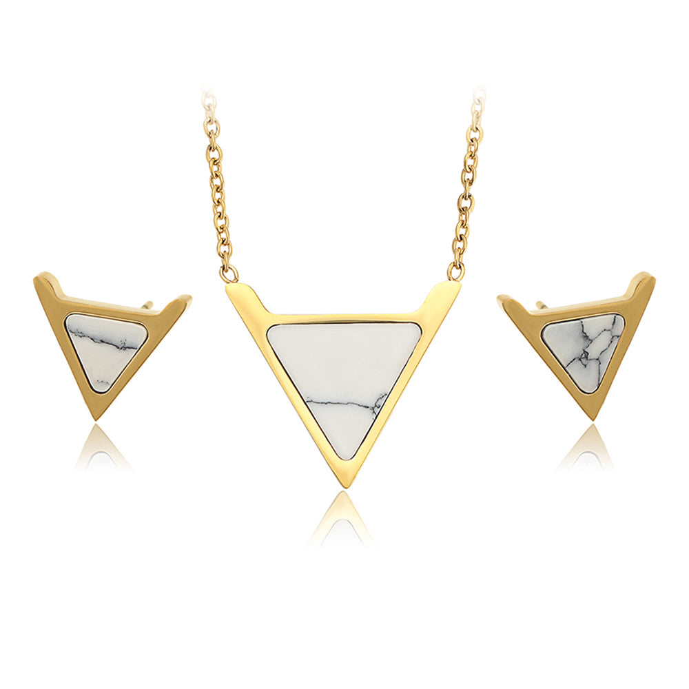 Conjunto de Aleación Bañado en Oro con Cristal Emporia® Blanco ( Collar +Pendientes ) 2 