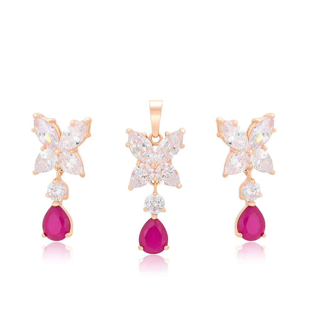 Conjunto de Aleación Bañado en Oro con Cristal Emporia® Rosa y Cristal Emporia® Blanco ( Pendientes +Colgante ) 2 