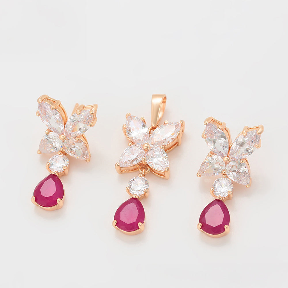 Conjunto de Aleación Bañado en Oro con Cristal Emporia® Rosa y Cristal Emporia® Blanco ( Pendientes +Colgante ) 1 