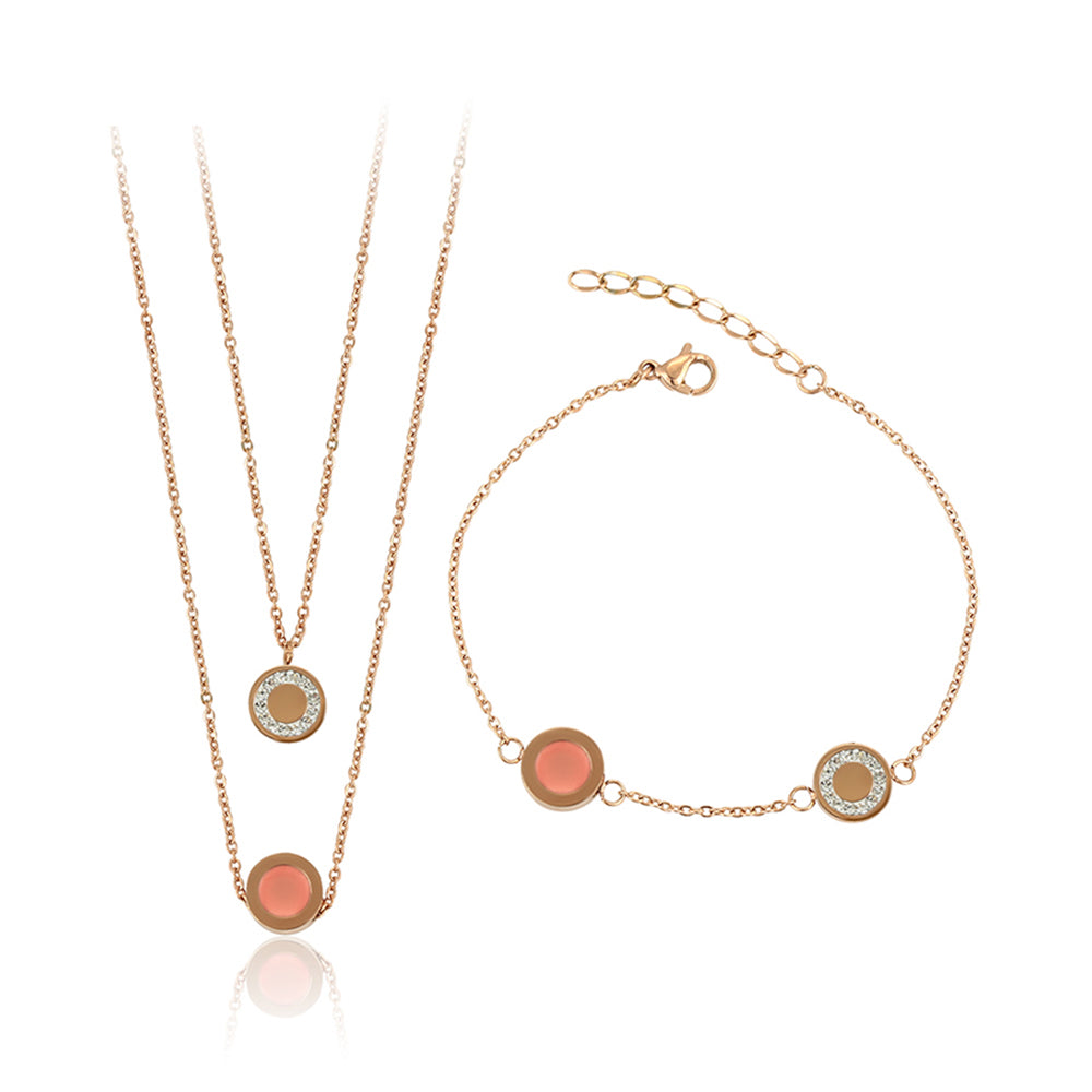 Conjunto de Aleación Bañado en Oro con Cristal Emporia® Rosa y Cristal Emporia® Blanco ( Collar +Pulsera ) 1 