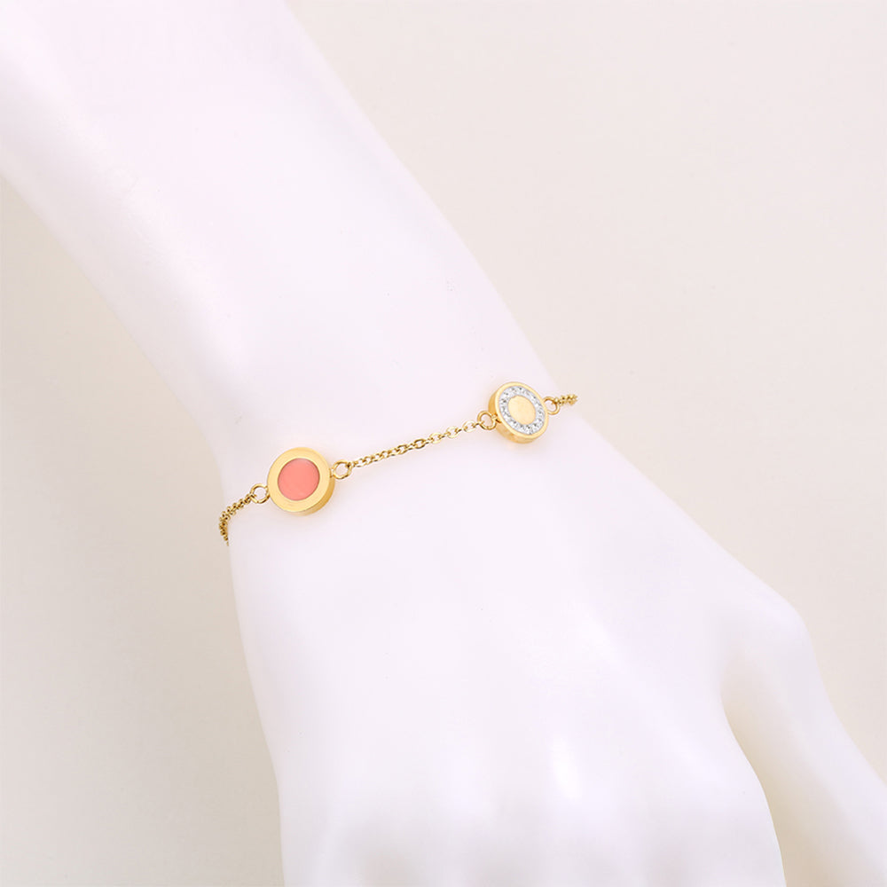 Conjunto de Aleación Bañado en Oro con Cristal Emporia® Rosa y Cristal Emporia® Blanco ( Collar +Pulsera ) 6 