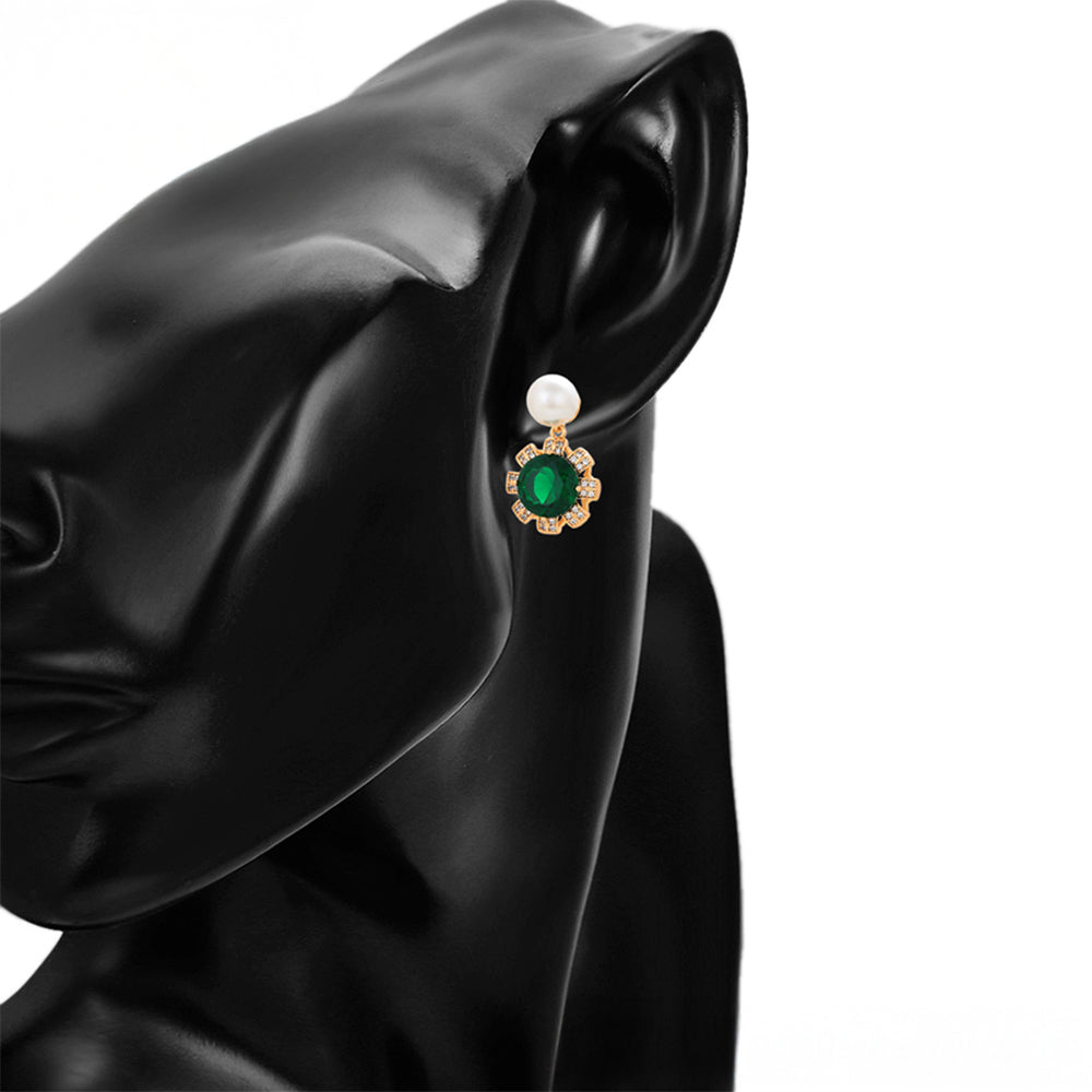 Conjunto de Aleación Bañado en Oro con Cristal Emporia® Verde y Perla de cristal ( Pendientes +Anillo +Colgante )