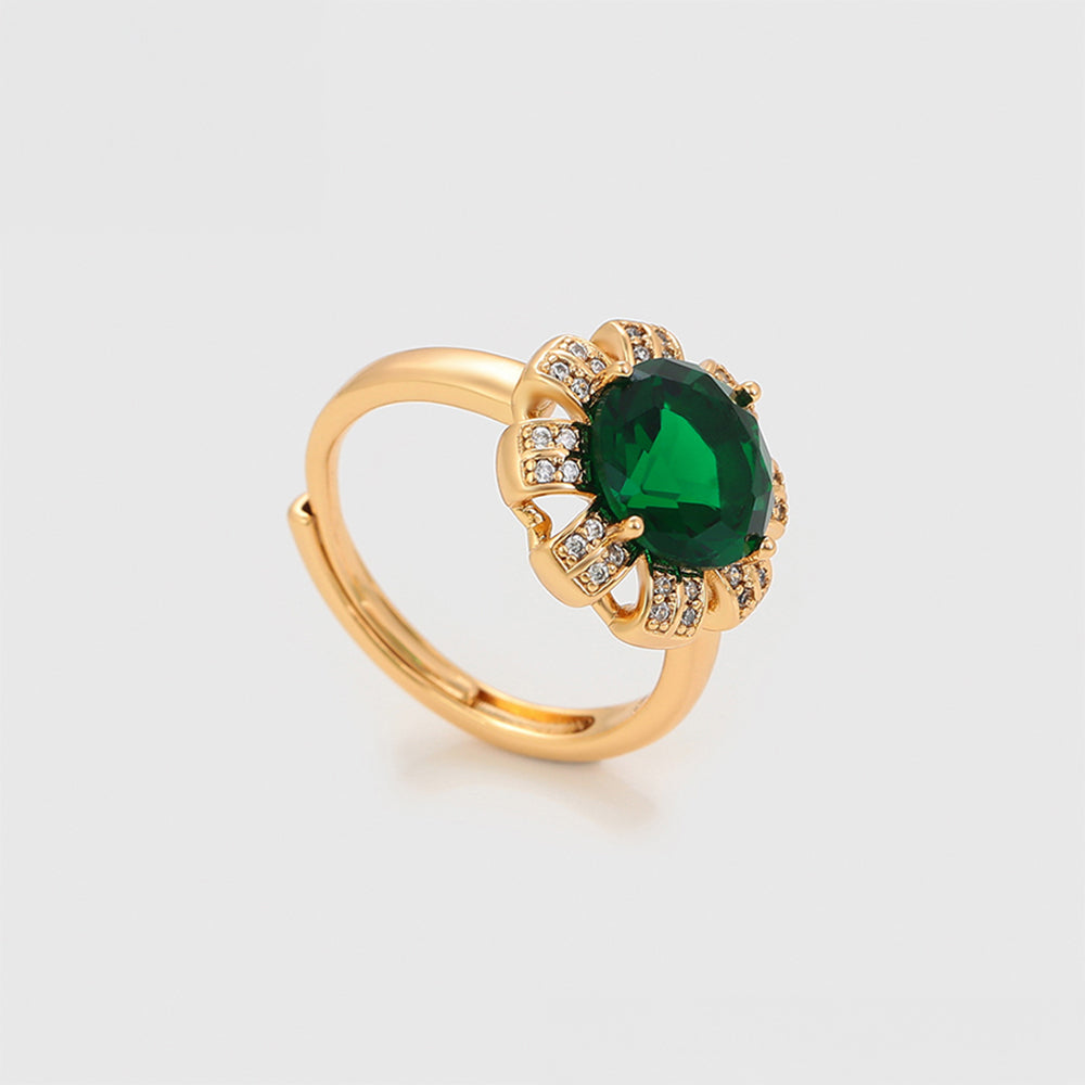 Conjunto de Aleación Bañado en Oro con Cristal Emporia® Verde y Perla de cristal ( Pendientes +Anillo +Colgante )