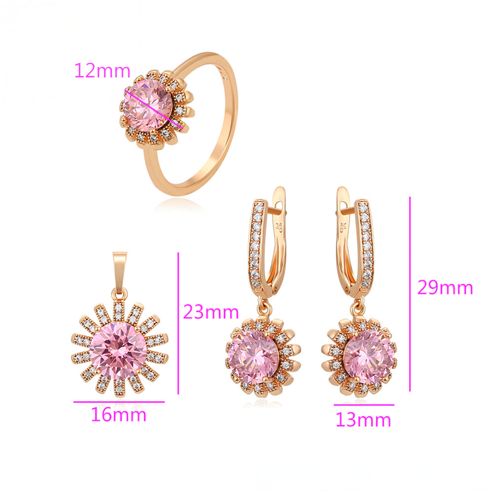 Conjunto de Aleación Bañado en Oro con Cristal Emporia® Rosa y Cristal Emporia® Blanco ( Pendientes +Anillo +Colgante ) 2 