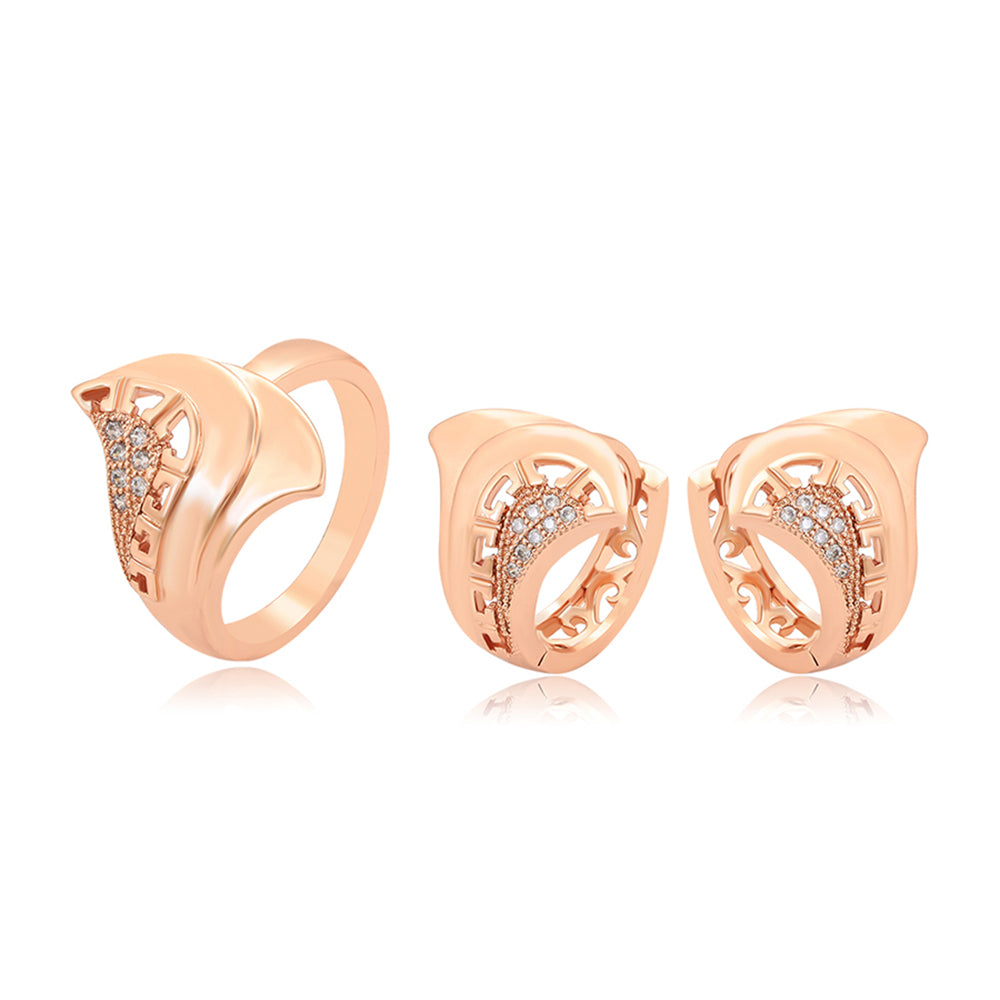 Conjunto de Aleación Bañado en Oro con Cristal Emporia® Blanco ( Pendientes +Anillo ) 1 