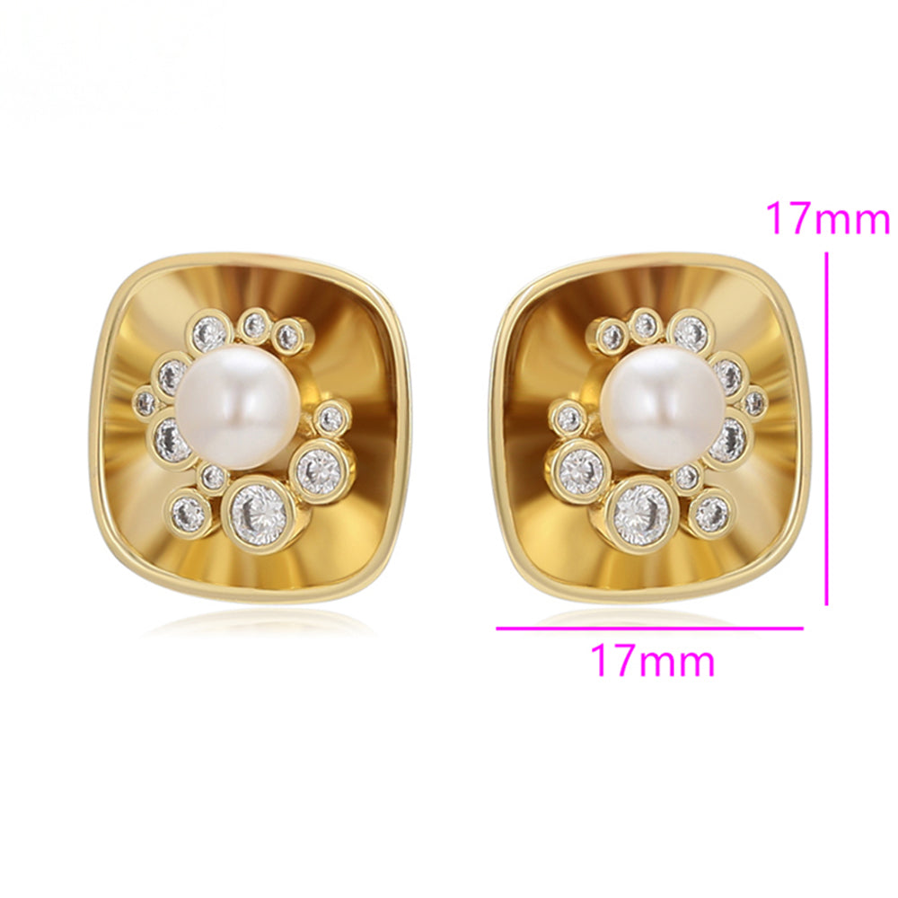 Pendientes de Aleación Bañado en Oro con Perla de cristal y Cristal Emporia® Blanco 2 