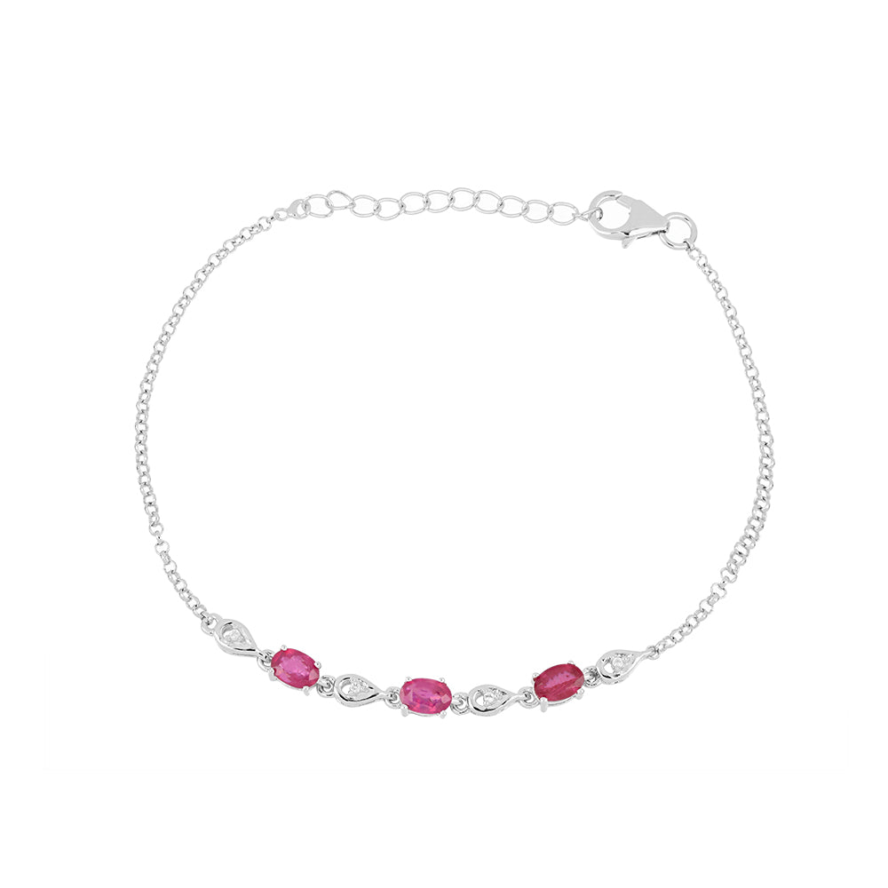 Pulsera de Plata con Rubí de Madagascar y Topacio Blanco