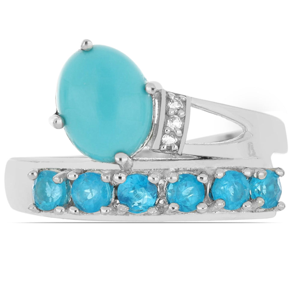 Anillo de Plata con Turquesa de bella durmiente y Apatita Azul Cielo de Sludyanka 1 