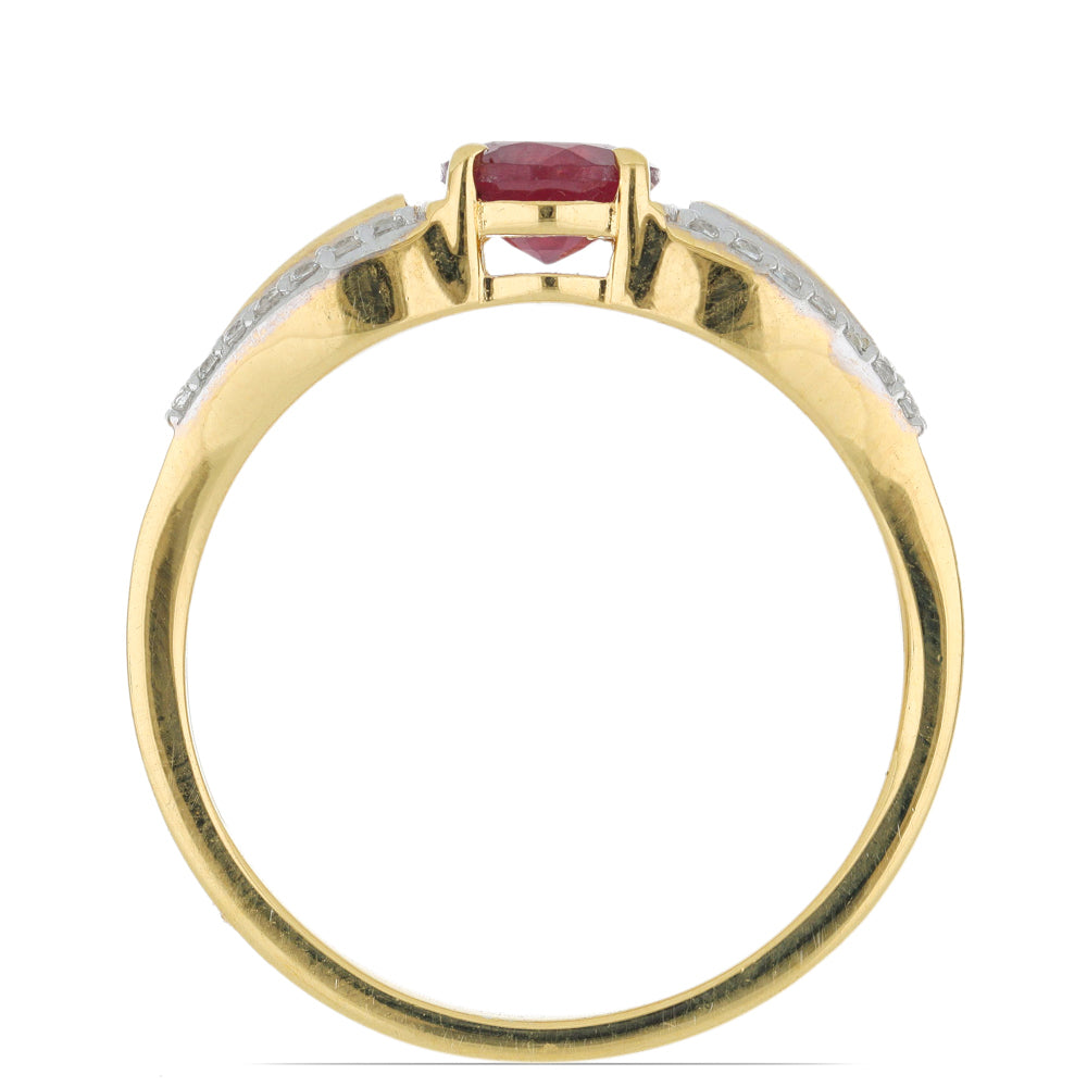 Anillo de Plata Bañada en Oro con Rubí de Madagascar y Topacio Blanco 3 