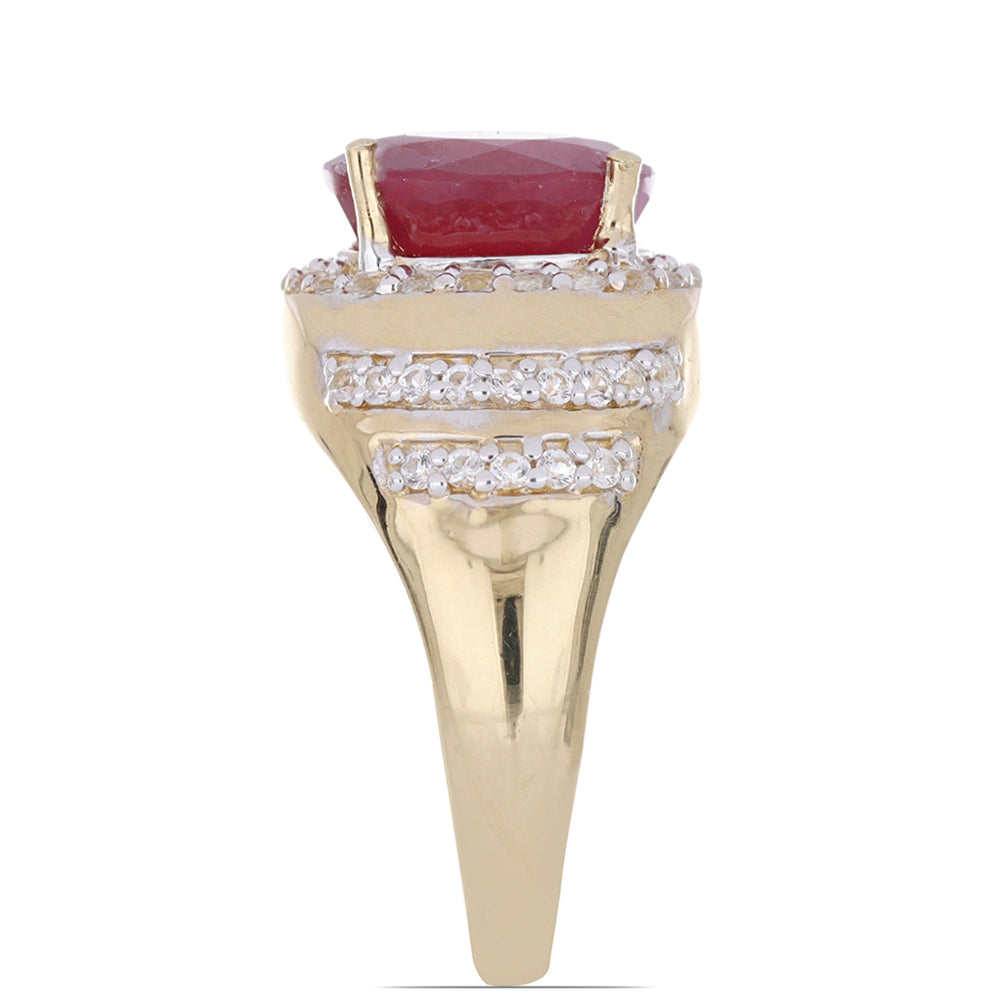 Anillo de Plata Bañada en Oro con Rubí de Madagascar y Topacio Blanco 4 