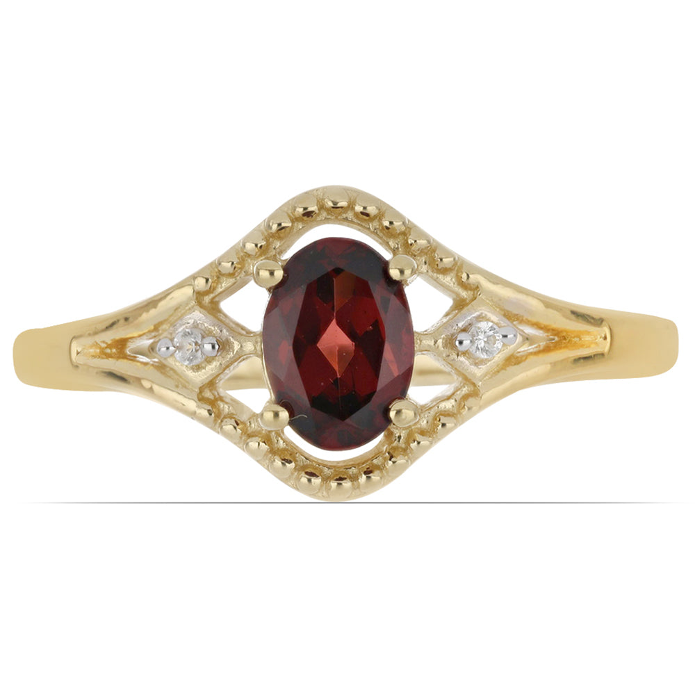 Anillo de Plata Bañada en Oro con Granate Barton y Topacio Blanco 1 