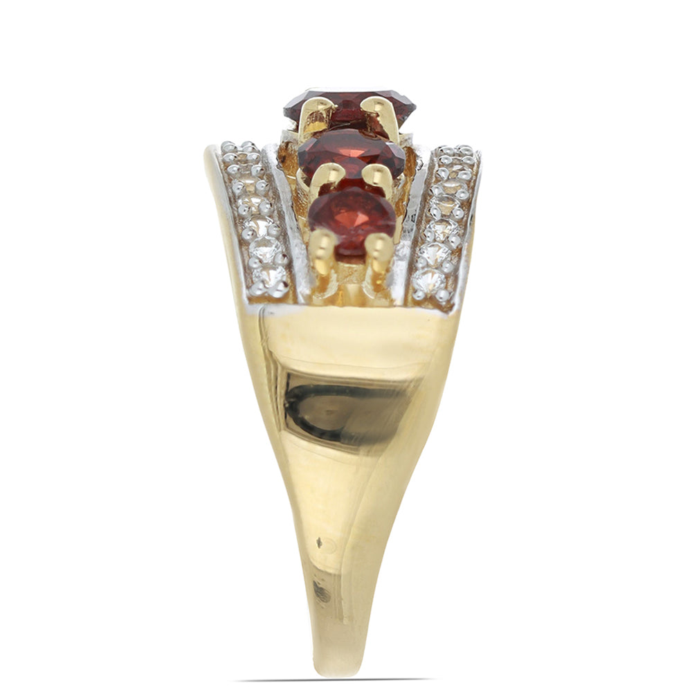 Anillo de Plata Bañada en Oro con Granate Barton y Topacio Blanco