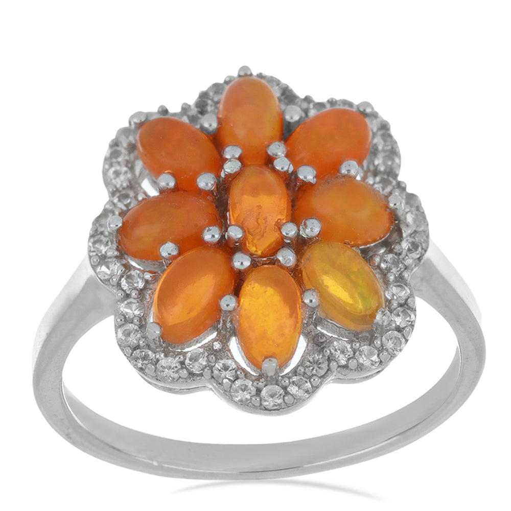 Anillo de Plata con Ópalo Naranja de Lega Dembi y Topacio Blanco 4 