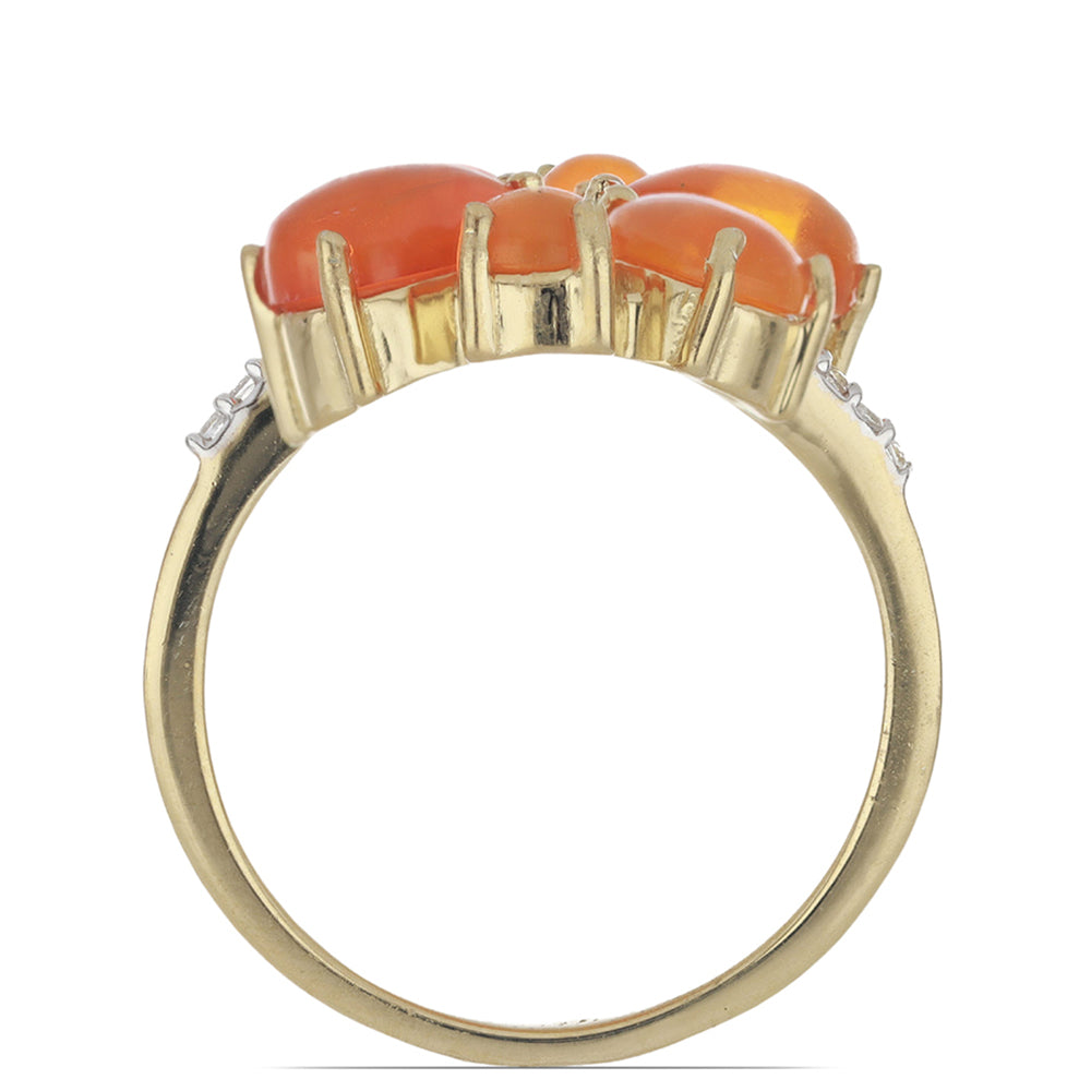 Anillo de Plata Bañada en Oro con Ópalo Naranja de Lega Dembi y Topacio Blanco