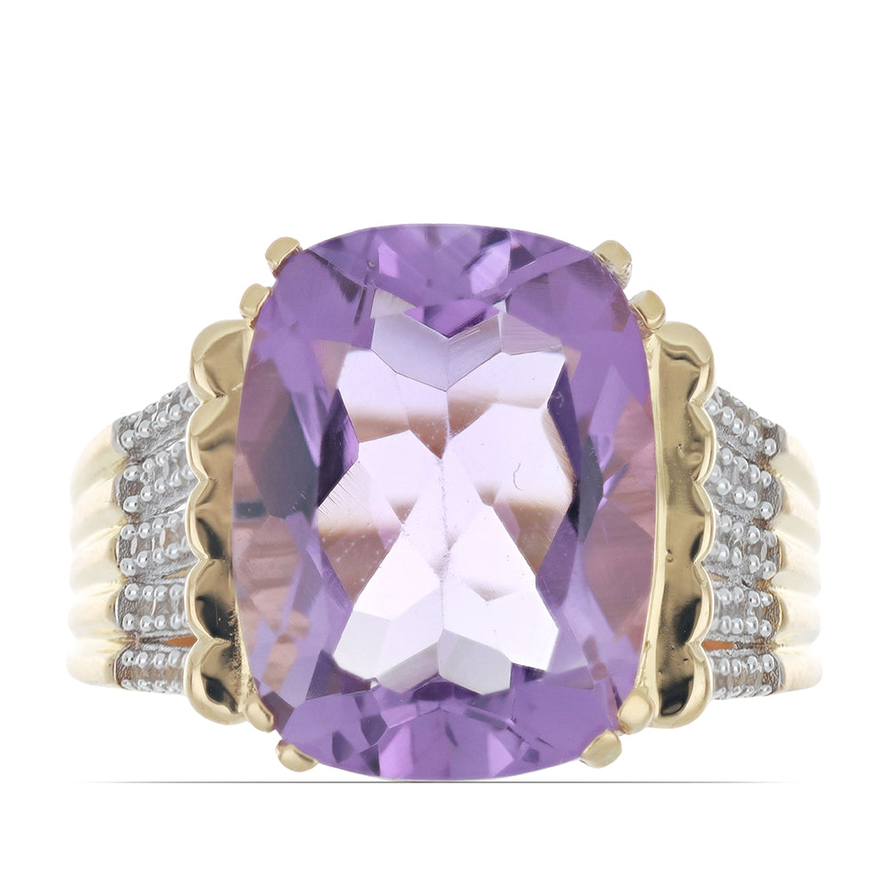 Anillo de Plata Bañada en Oro con Amatista de Vera Cruz y Topacio Blanco