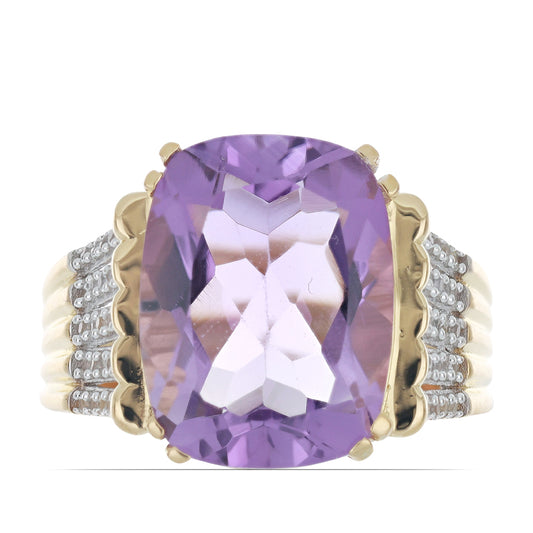 Anillo de Plata Bañada en Oro con Amatista de Vera Cruz y Topacio Blanco