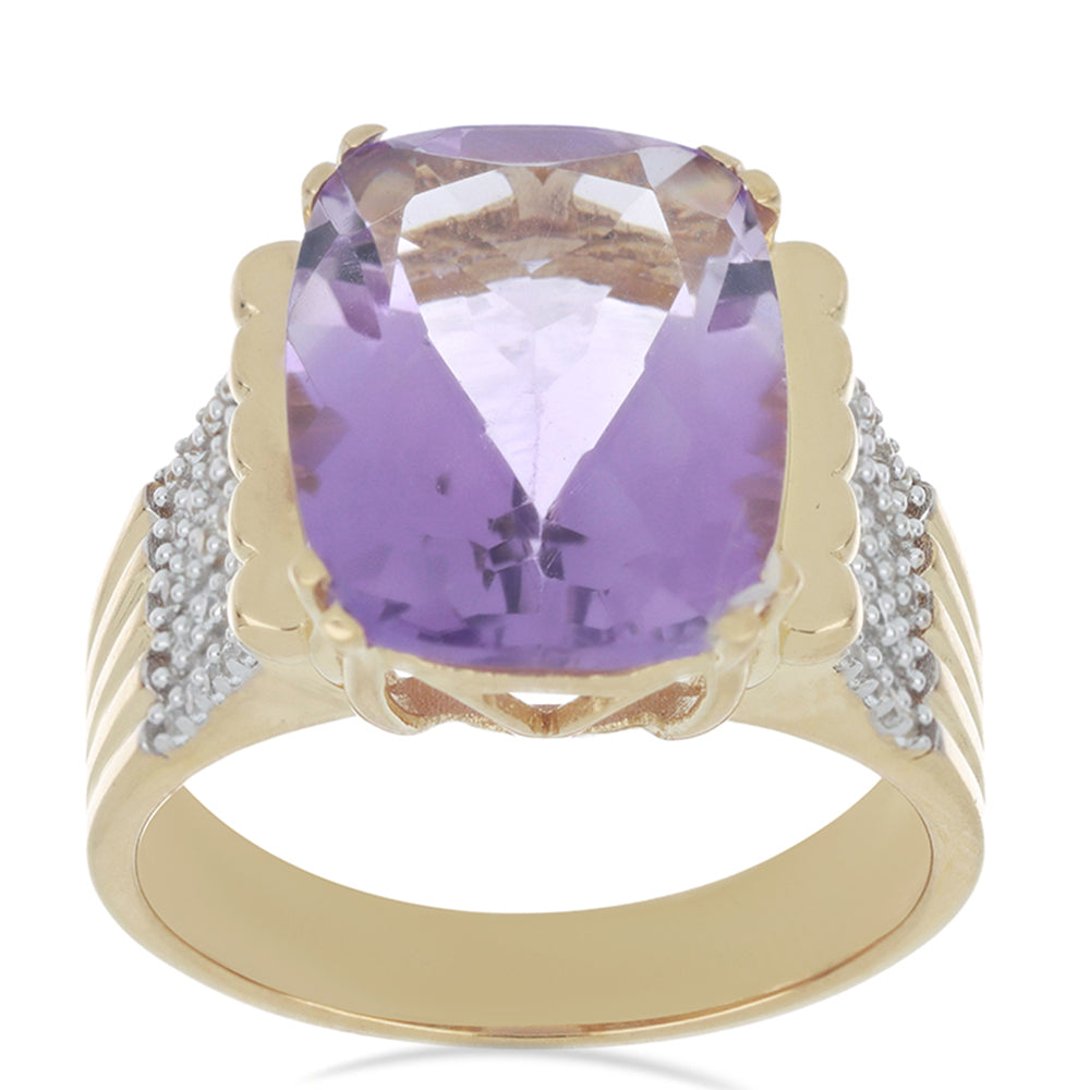 Anillo de Plata Bañada en Oro con Amatista de Vera Cruz y Topacio Blanco 2 