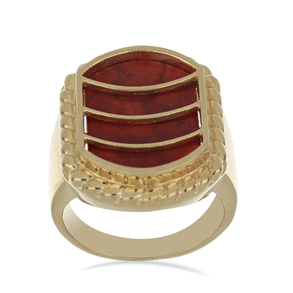 Anillo de Plata Bañada en Oro con Coral de Esponja Roja 3 
