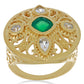 Anillo de Plata Bañada en Oro con Ágata Verde y Topacio Blanco
