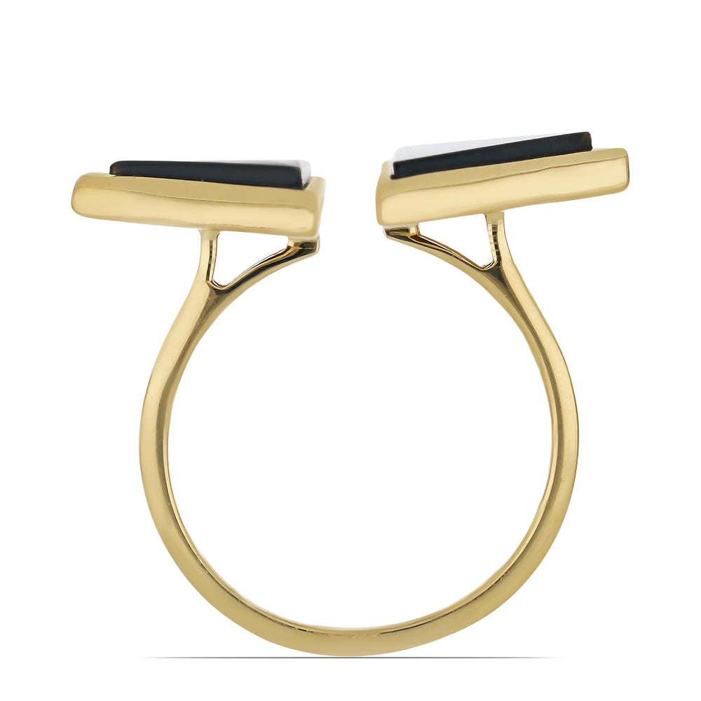 Anillo de Plata Bañada en Oro con Ónix negro de Suwar 2 